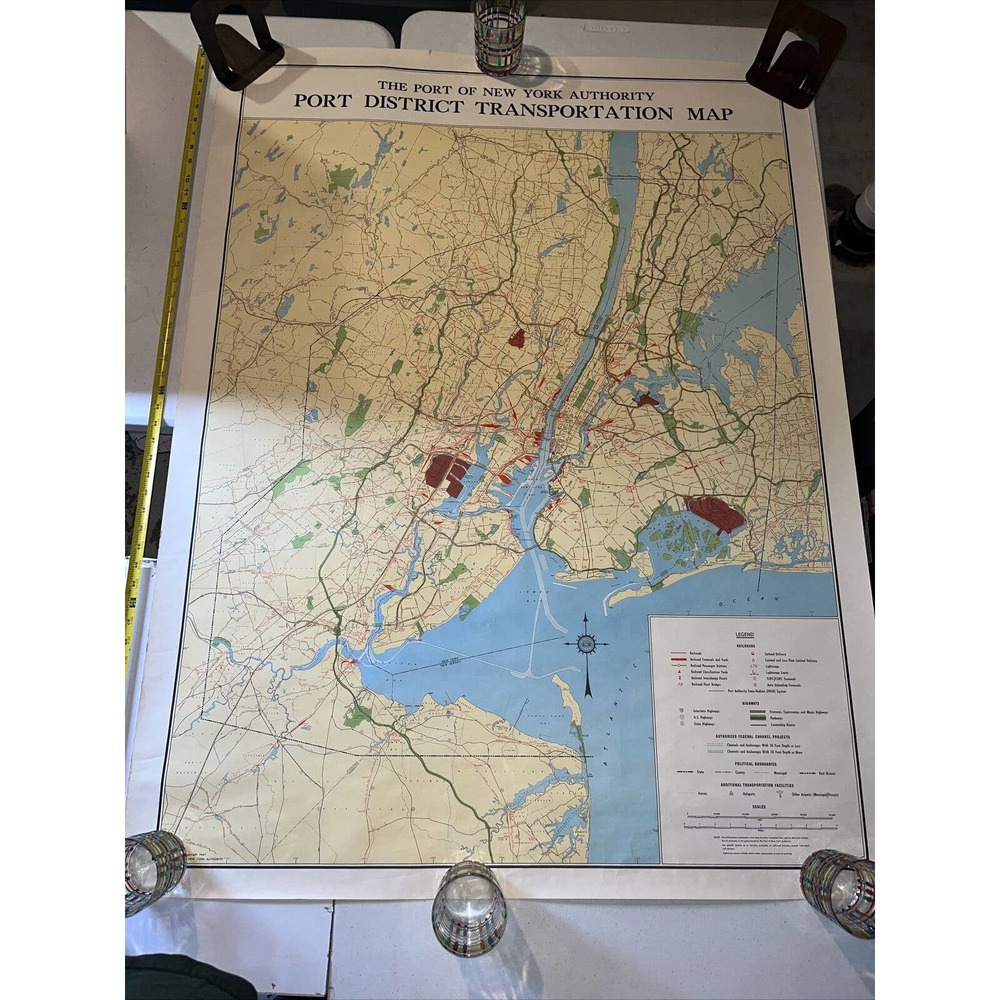 Vintage Oversized New York City Port Authority 1967 Map Litho Large - 50 INCHES!